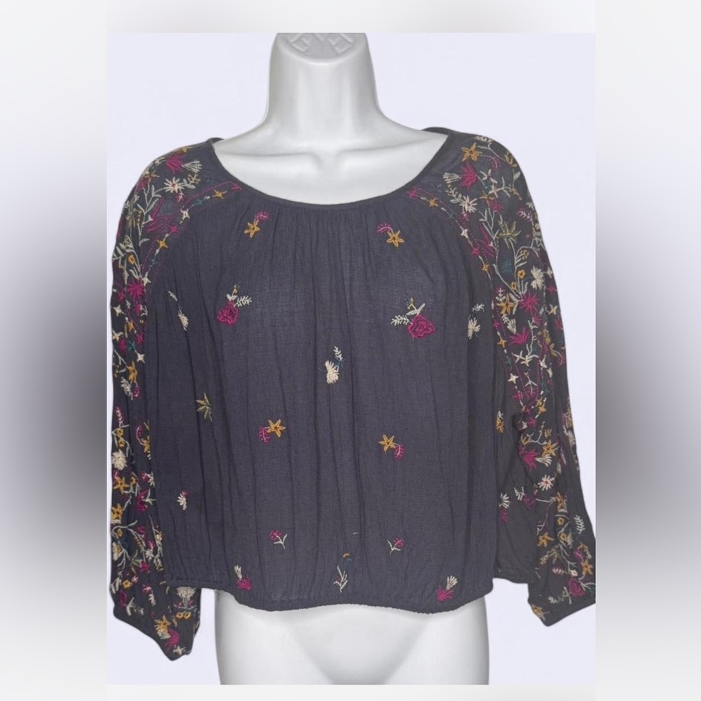 Free People Embroidered Crop Blouse